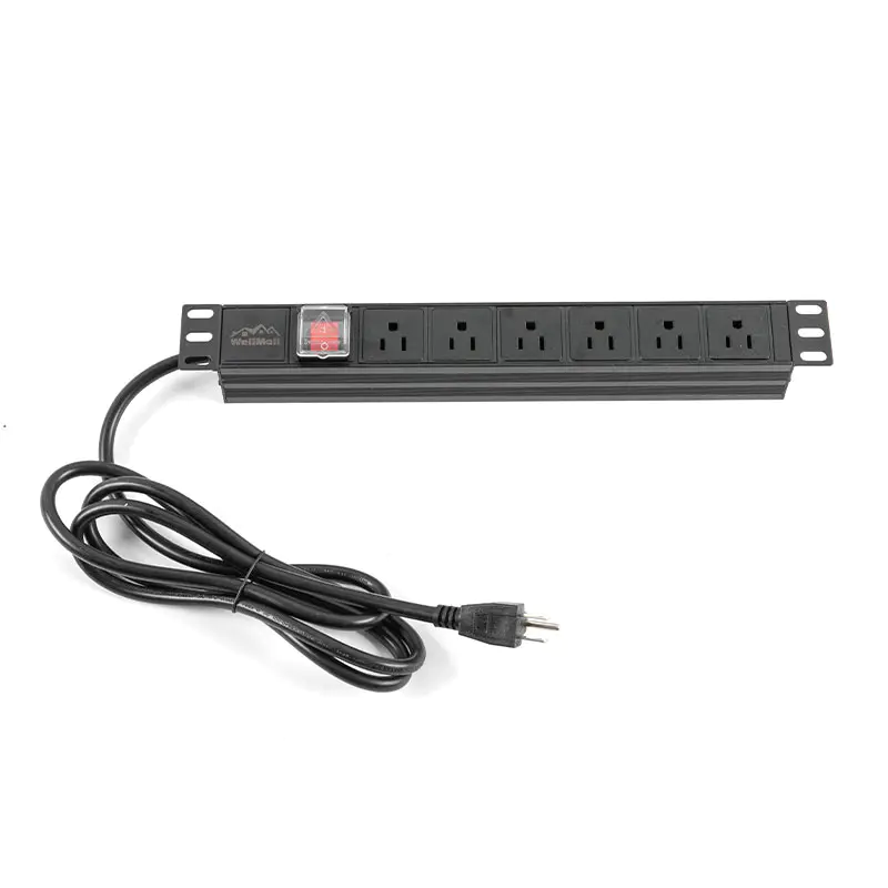 PDU gắn tủ rack nằm ngang 1U có công tắc, 6 ổ cắm chuẩn Mỹ