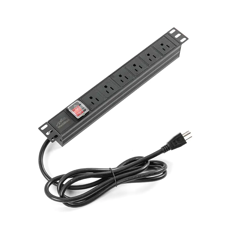 PDU gắn tủ rack nằm ngang 1U có công tắc, 6 ổ cắm chuẩn Mỹ
