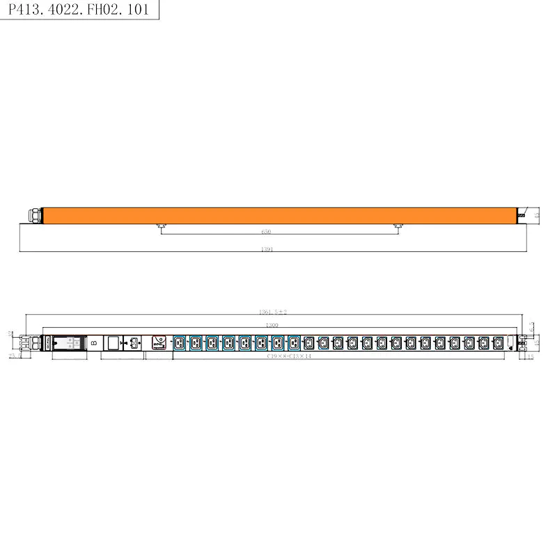 PDU gắn tủ rack dạng đứng 1.5U có đo lường RS485, chống sét lan truyền, thay nóng, 22 ổ cắm IEC C13 IEC C19
